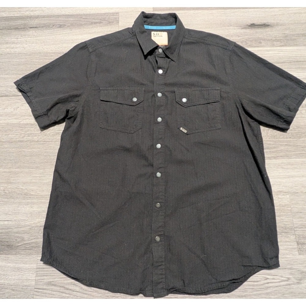 5.11 Tactical Men's Black Metal Snap‎ Button Short Sleeve Shirt Size Medium